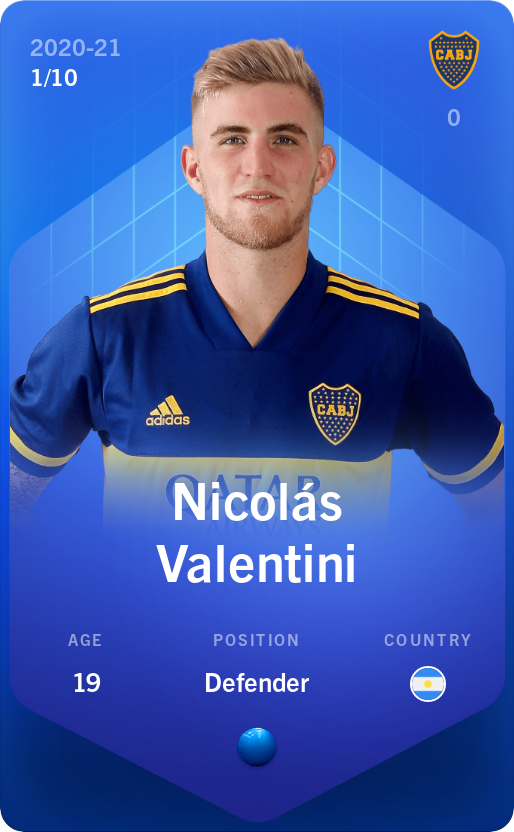 Sorare - Sorare Official - Nicolás Valentini 2020-21 • Super Rare 1/10 - NFT # 35445609619762732668973590363916874766568256321407486774062056972717583648129