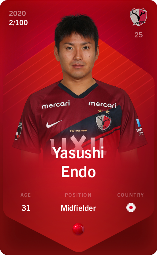 Sorare - Sorare Official - Yasushi Endo 2020-21 • Rare 2/100 - NFT # 55842144979766921572311905042099899588661727606166217423455044634966622668782