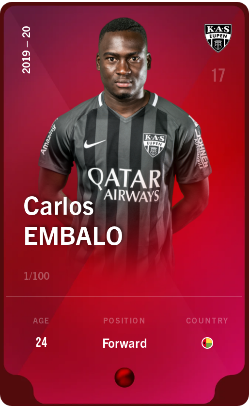 Sorare - Sorare Official - Carlos Embalo 2019-20 • Rare 1/100 - NFT # 33306495081653479517832546115247114081009199188526155507730431224906220502753