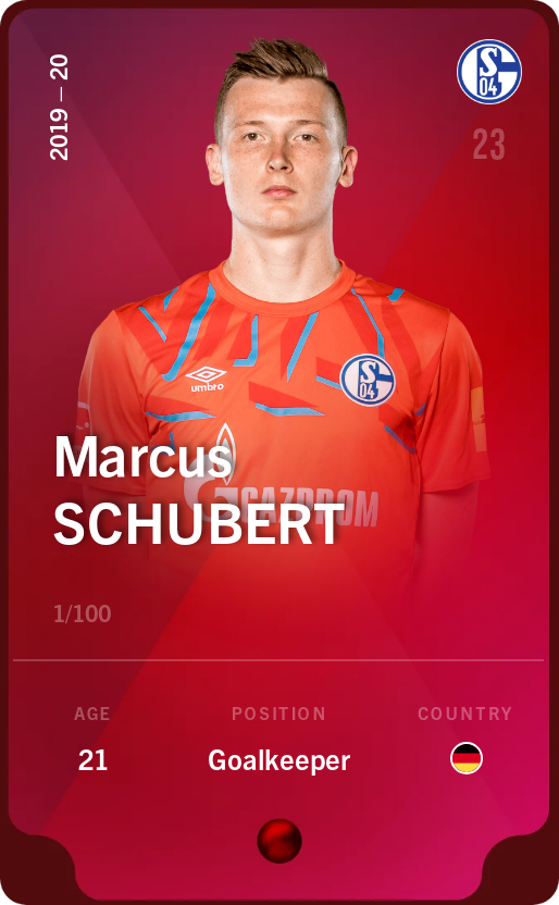 Sorare - Sorare Official - Marcus Schubert 2019-20 • Rare 1/100 - NFT # 83007437631384596716460258682406896762659936472121548386367769638939823771259