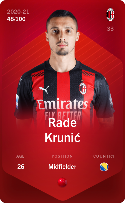 Sorare - Sorare Official - Rade Krunić 2020-21 • Rare 48/100 - NFT # 32276106064280879750272112341279195458719152948987034409491439521860884064912
