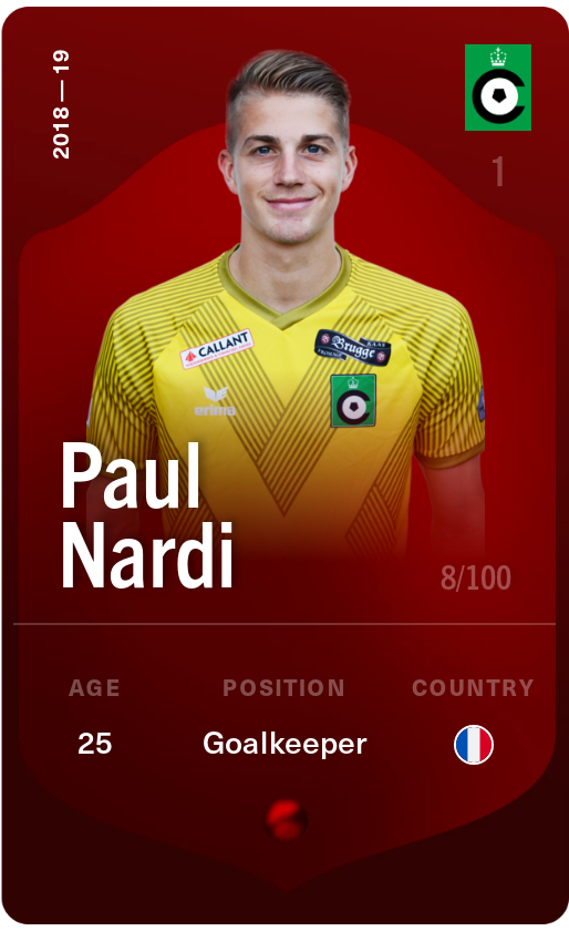 Sorare - Sorare Official - Paul Nardi 2018-19 • Rare 8/100 - NFT # 35843495211594976050310019902839337874177222314706877525255850388151556767856
