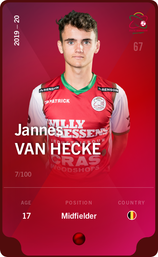 Sorare - Sorare Official - Jannes Van Hecke 2019-20 • Rare 7/100 - NFT # 51077827140657055098275342270818443447790474514285590133559269048709374938574