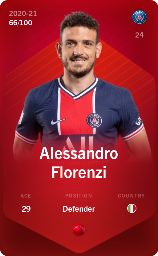 Sorare - Sorare Official - Alessandro Florenzi 2020-21 • Rare 66/100 - NFT # 80769952526754931269177352727366167733074893076318712037452122467279064319353