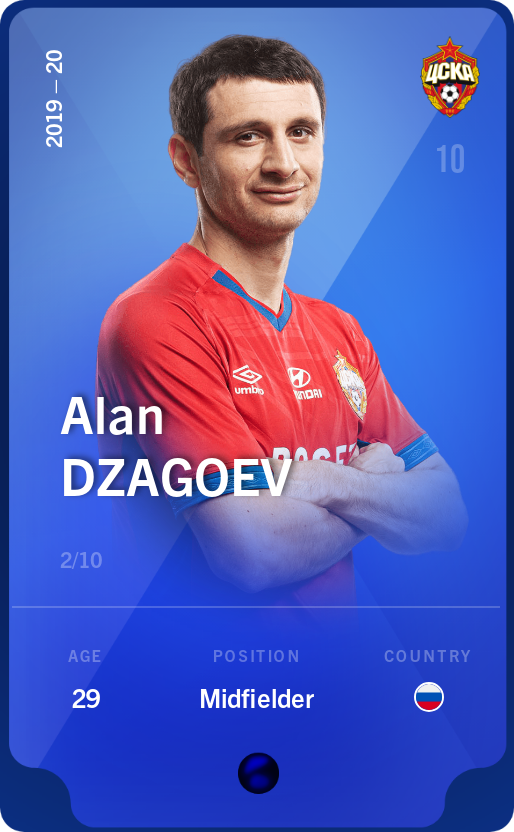 Sorare - Sorare Official - Alan Dzagoev 2019-20 • Super Rare 2/10 - NFT # 67966658005907059633911235541434801354360458302018810371273370550750450105037