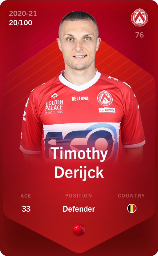 Sorare - Sorare Official - Timothy Derijck 2020-21 • Rare 20/100 - NFT # 33688279140786789202828324551038040277112492239254773013993158649689976122865