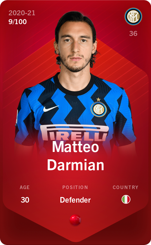 Sorare - Sorare Official - Matteo Darmian 2020-21 • Rare 9/100 - NFT # 13621896855959902506611273610601254655941539676424751007651753650027404330088