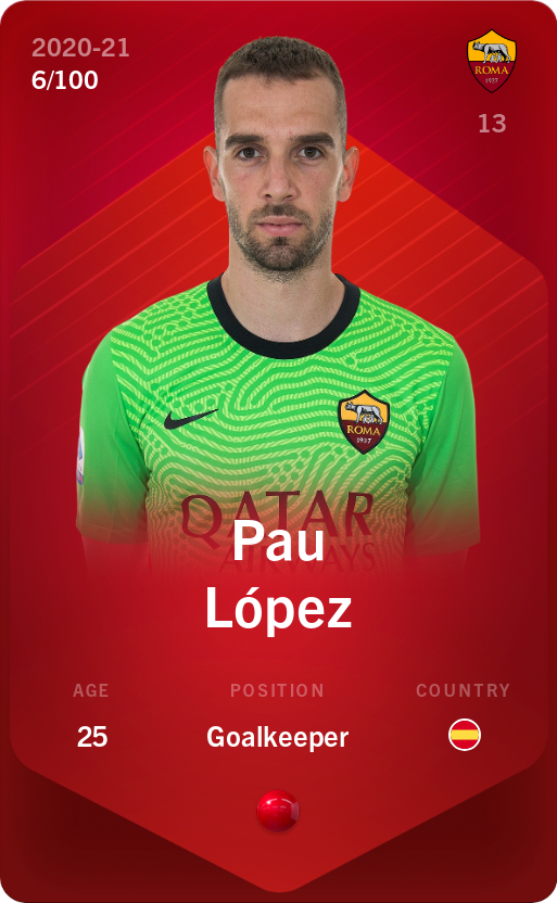 Sorare - Sorare Official - Pau López 2020-21 • Rare 6/100 - NFT # 35560356998973697230562895668710787358615144072074896926058950896468530766902