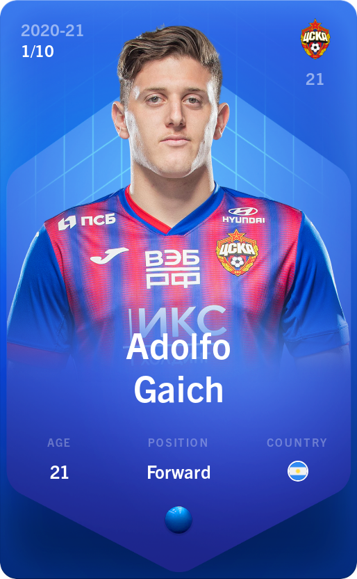 Sorare - Sorare Official - Adolfo Gaich 2020-21 • Super Rare 1/10 - NFT # 97062621516290725880339249571977003996424215823564199478522562087049823562131