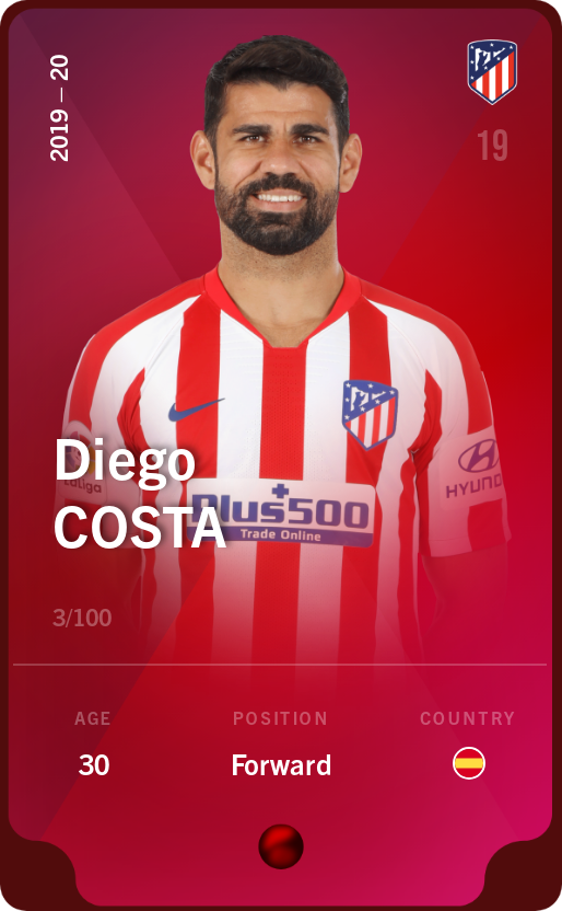 Sorare - Sorare Official - Diego Costa 2019-20 • Rare 3/100 - NFT # 50734421608684310118764959151343370645417295499394197322069934922216282962732