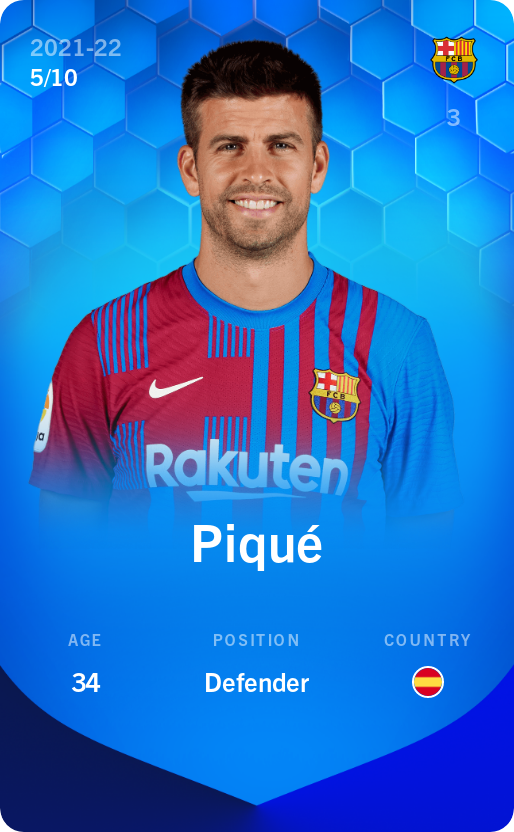 Sorare - Sorare Official - Piqué 2021-22 • Super Rare 5/10 - NFT # 109275487800555504145941723119649515885756122480417492917198937543643693557129