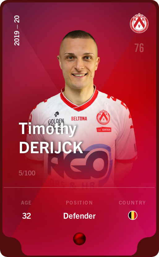 Sorare - Sorare Official - Timothy Derijck 2019-20 • Rare 5/100 - NFT # 88905368246917073924745170577937972277141040813825196746775186996522965663478