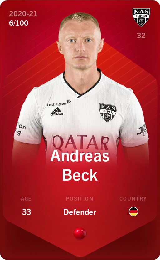 Sorare - Sorare Official - Andreas Beck 2020-21 • Rare 6/100 - NFT # 109273440275676134869272515840773525857708311506503238282870627472660239780026