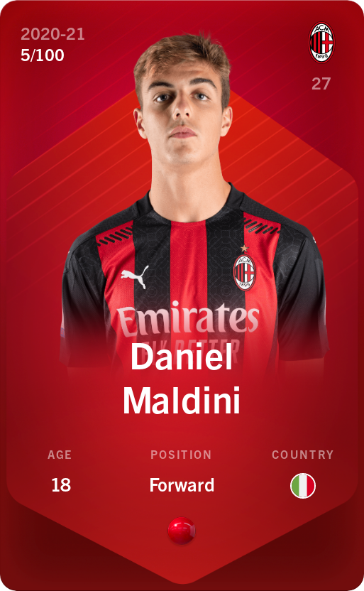Sorare - Sorare Official - Daniel Maldini 2020-21 • Rare 5/100 - NFT # 101704359096547172995349452462325958670256831278093122737041029101140043393341