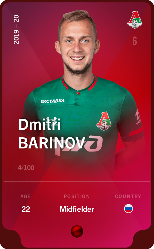 Sorare - Sorare Official - Dmitri Barinov 2019-20 • Rare 4/100 - NFT # 40096798381354568999394767363745741202374946009844674095520343989294541256575