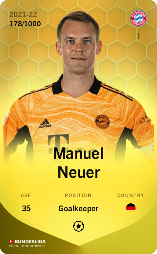 Sorare - Sorare Official - Manuel Neuer 2021-22 • Limited 178/1000 - NFT # 60163695808601773033170161242595540560476827179328963630701226947855540964413