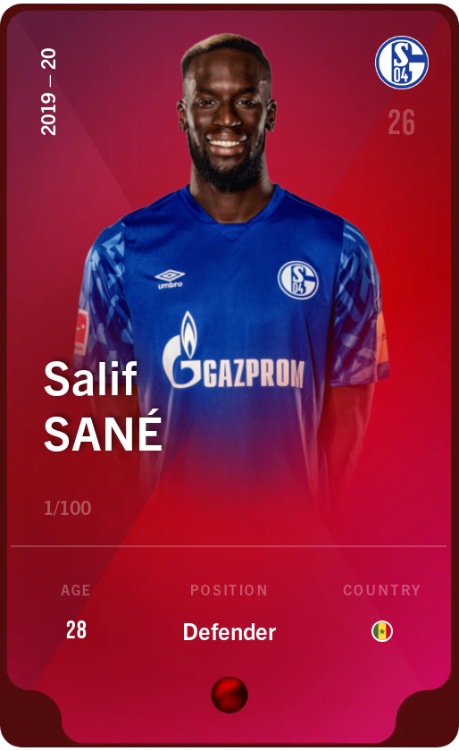Sorare - Sorare Official - Salif Sané 2019-20 • Rare 1/100 - NFT # 32776639451483442297637386419770899892804849370594442071762840974010081384648