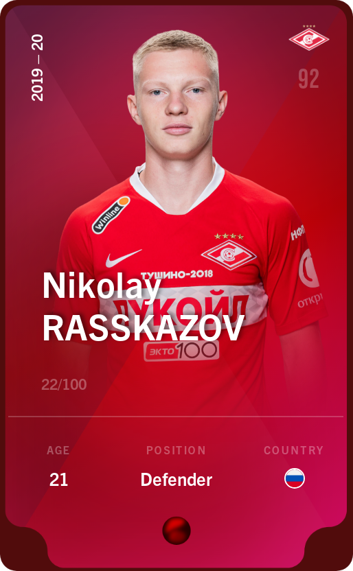 Sorare - Sorare Official - Nikolay Rasskazov 2019-20 • Rare 22/100 - NFT # 19086193596020044757017479718935662781964317872697596838095487532317448008965