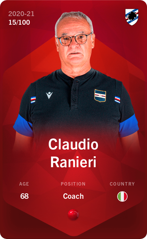 Sorare - Sorare Official - Claudio Ranieri 2020-21 • Rare 15/100 - NFT # 21619658467959276019202282402861107533279556984726148573284825337464860242351