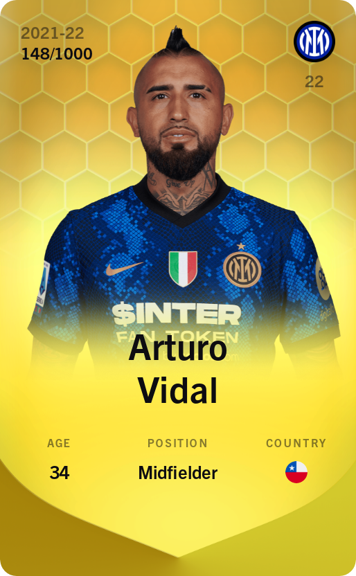 Sorare - Sorare Official - Arturo Vidal 2021-22 • Limited 148/1000 - NFT # 60626884003830198164488996717346021686813241707538071907771575817024849388639