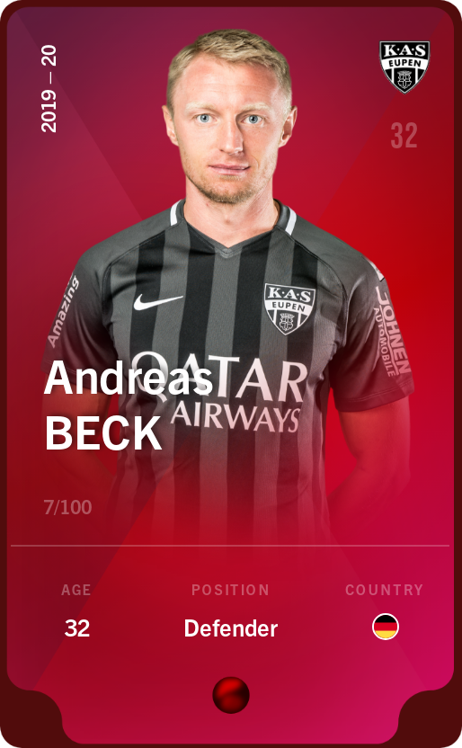 Sorare - Sorare Official - Andreas Beck 2019-20 • Rare 7/100 - NFT # 109406609563624554964355566887604586703106761369508251543188044147737059517144