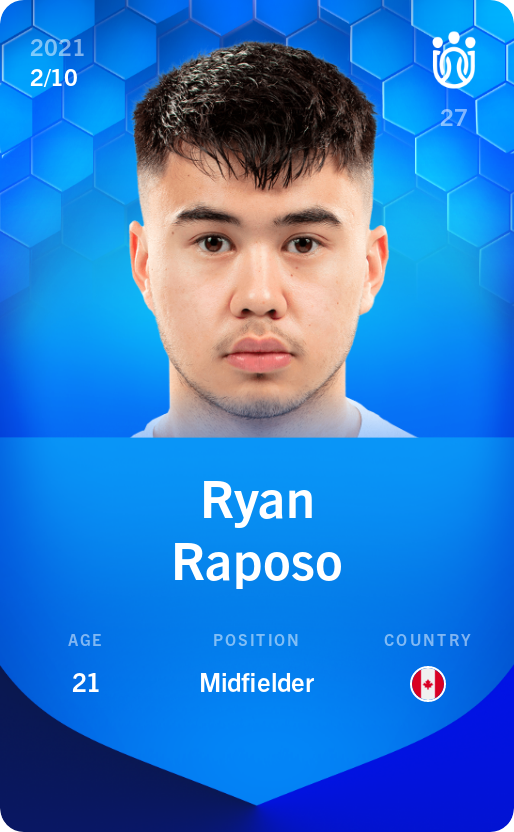 Sorare - Sorare Official - Ryan Raposo 2021-22 • Super Rare 2/10 - NFT # 72263097482245613096960695991171184400428276040126625099914787769558830610863
