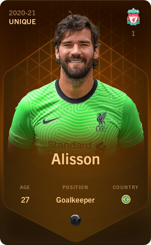 Sorare - Sorare Official - Alisson 2020-21 • Unique - NFT # 108803418308043465693445630866558316267960219505063086051151088128194304071691