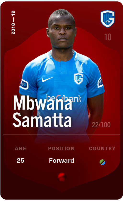 Sorare - Sorare Official - Mbwana Samatta 2018-19 • Rare 22/100 - NFT # 95354989001980756344229767950908208106598544237636713136437300802835503129865