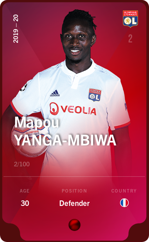 Sorare - Sorare Official - Mapou Yanga-Mbiwa 2019-20 • Rare 2/100 - NFT # 86352253866158226568526160686361126148566100636026919176153396015141554170922