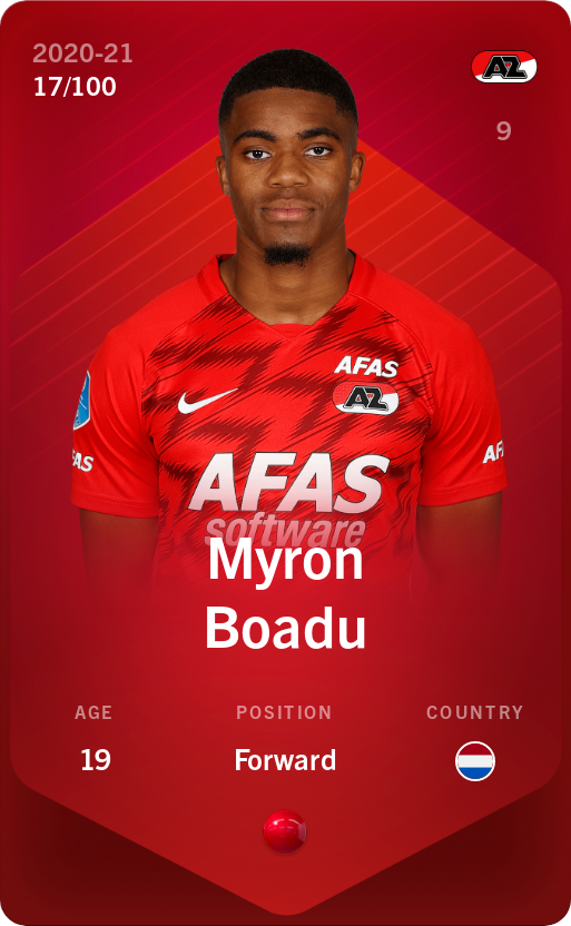 Sorare - Sorare Official - Myron Boadu 2020-21 • Rare 17/100 - NFT # 101137660370925523103027036698170414522145302128349847802357344841448222538653