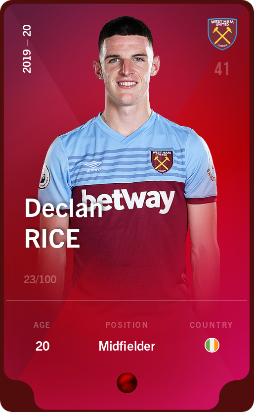 Sorare - Sorare Official - Declan Rice 2019-20 • Rare 23/100 - NFT # 106089439074220069696524513856516250344407590816232284496892671009784705107906