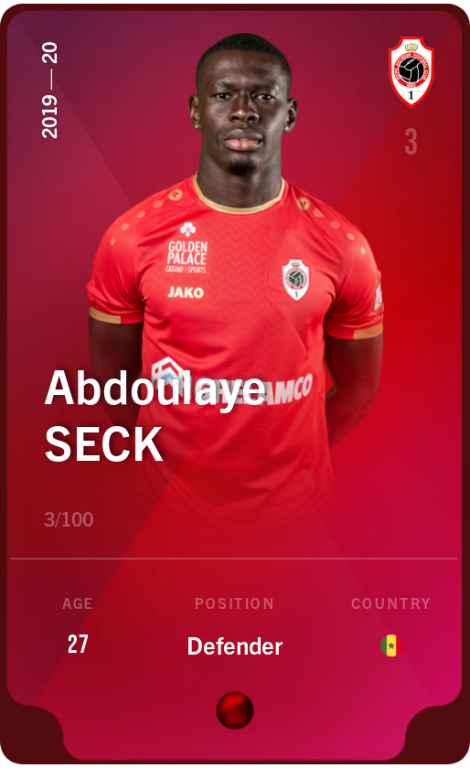 Sorare - Sorare Official - Abdoulaye Seck 2019-20 • Rare 3/100 - NFT # 51059371174720973621368624106682519397777284167443561175950202927281137668781