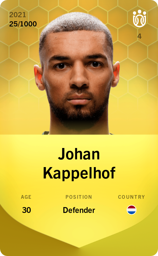 Sorare - Sorare Official - Johan Kappelhof 2021-22 • Limited 25/1000 - NFT # 44091039750063888225390235473375977443852326764736195207207110821905036011317