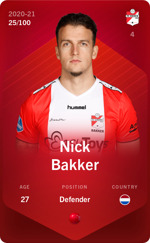 Sorare - Sorare Official - Nick Bakker 2020-21 • Rare 25/100 - NFT # 92496648854169212116036660725464088752399544040558004582289896654174393631478