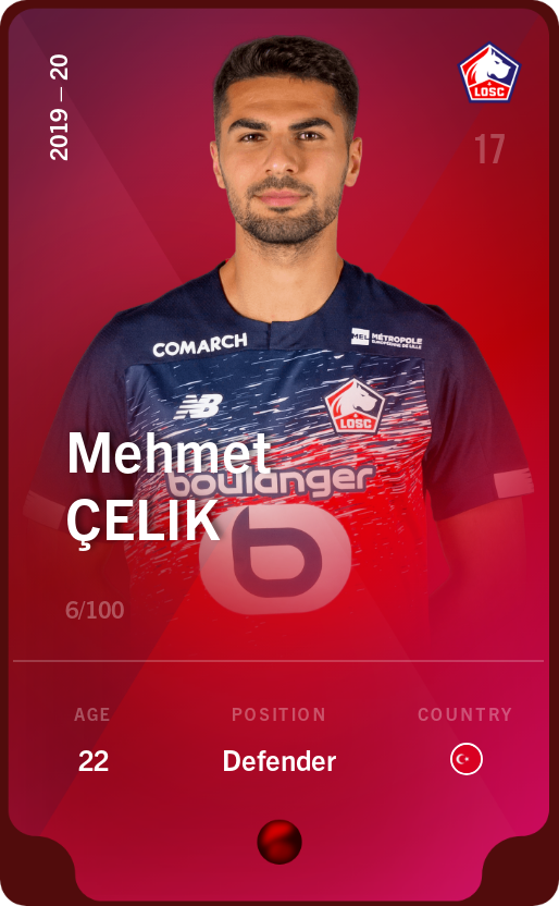 Sorare - Sorare Official - Mehmet Çelik 2019-20 • Rare 6/100 - NFT # 49515605373857261449193067696057252189914472407780211821735861191241434288332