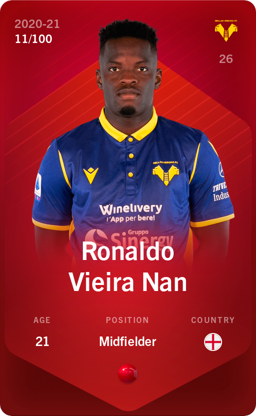 Sorare - Sorare Official - Ronaldo Vieira Nan 2020-21 • Rare 11/100 - NFT # 105278428971614743698297754378577776241400536357498236316819475890745062826254
