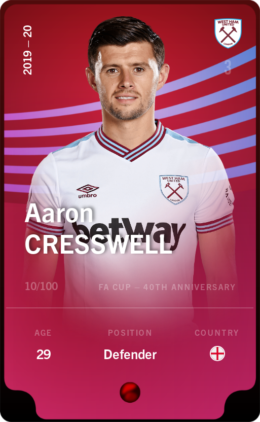 Sorare - Sorare Official - Aaron Cresswell 2019-20 • Rare 10/100 - NFT # 57406678875855731523330123005818556204313031350415001236596950940896605346382