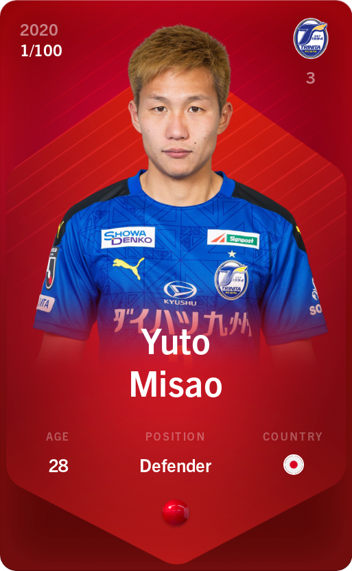Sorare - Sorare Official - Yuto Misao 2020-21 • Rare 1/100 - NFT # 67678627940236321496737499289390173998424916045964360580228191733602444563998