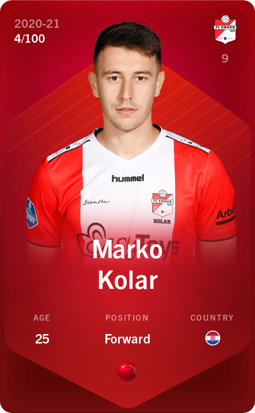 Sorare - Sorare Official - Marko Kolar 2020-21 • Rare 4/100 - NFT # 48019721990397223080516683516369111408294496986976132009763998934269399043052
