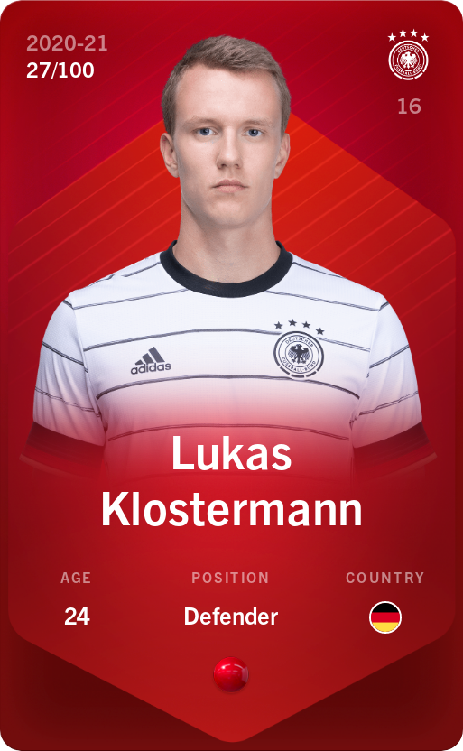 Sorare - Sorare Official - Lukas Klostermann 2020-21 • Rare 27/100 - NFT # 12658210726715058300144451253961540409780037117815794146935710032287414250108
