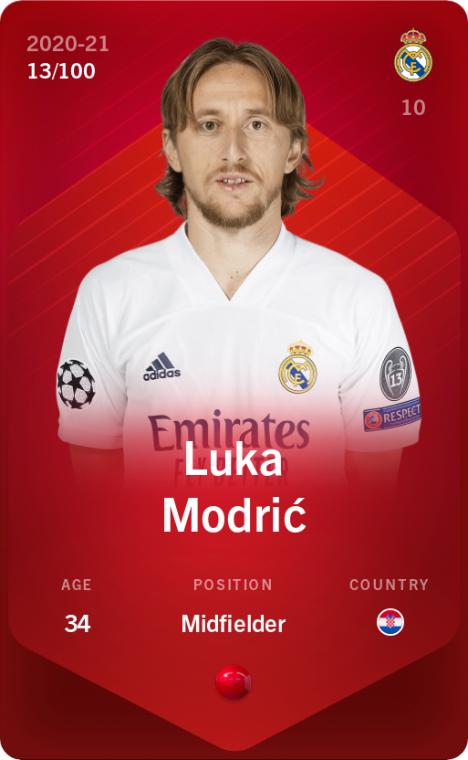 Sorare - Sorare Official - Luka Modrić 2020-21 • Rare 13/100 - NFT # 53413089362615159143445144862998804408672312189501515806111720782403992551465