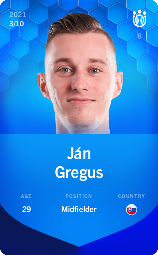 Sorare - Sorare Official - Ján Gregus 2021-22 • Super Rare 3/10 - NFT # 95832838067402785215816230041870534177387082698773091826961510403143520970854
