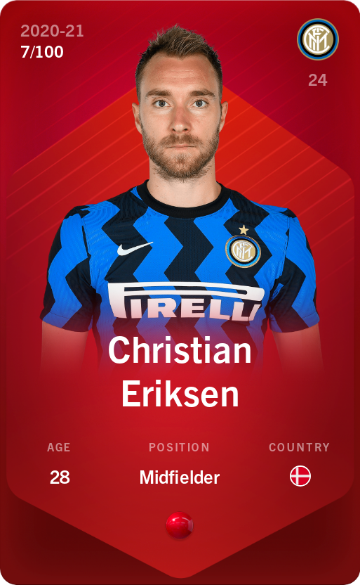 Sorare - Sorare Official - Christian Eriksen 2020-21 • Rare 7/100 - NFT # 1239779888940948345004104903966928184866895074566097871998079535698121400556