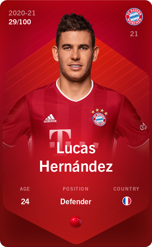Sorare - Sorare Official - Lucas Hernández 2020-21 • Rare 29/100 - NFT # 113279213173775166217672298839412271918511582117544631603365269558915222502595