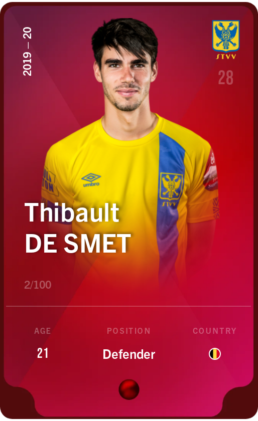 Sorare - Sorare Official - Thibault De Smet 2019-20 • Rare 2/100 - NFT # 12528685699770165884833537057144454879475368389780418041875586403212093008514
