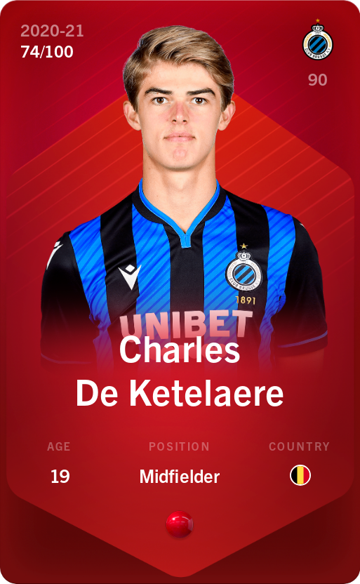 Sorare - Sorare Official - Charles De Ketelaere 2020-21 • Rare 74/100 - NFT # 96486890016304863327587091465606957411008272577496992534713113912926683528302