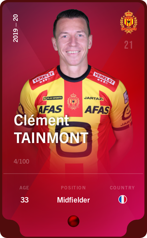 Sorare - Sorare Official - Clément Tainmont 2019-20 • Rare 4/100 - NFT # 13491247508335426317919803425165376929005452995372595971619523443568618866103