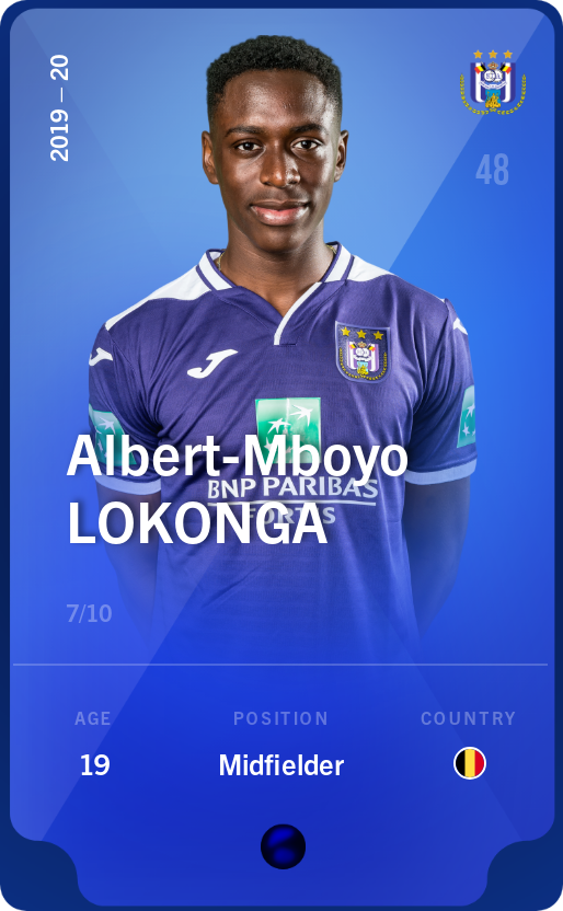 Sorare - Sorare Official - Albert-Mboyo Lokonga 2019-20 • Super Rare 7/10 - NFT # 90822925933932771197958891218654270919114898692692383467360030388522386571224