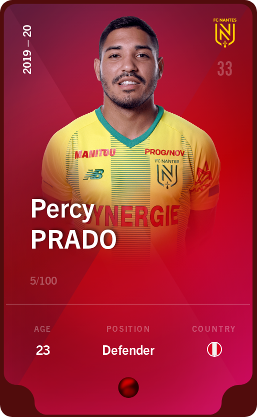 Sorare - Sorare Official - Percy Prado 2019-20 • Rare 5/100 - NFT # 1647202503370663511041630392280735697446595035475772777227303067104307063950