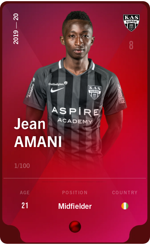 Sorare - Sorare Official - Jean Amani 2019-20 • Rare 1/100 - NFT # 39740898092323544832797425356543537362147539454255545713644987916169217146277